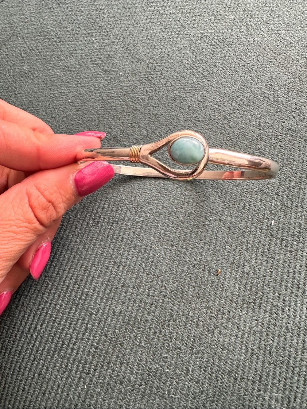 Larimar Unity Hook Sterling Silver and 14k Yellow Gold Wrap Bracelet